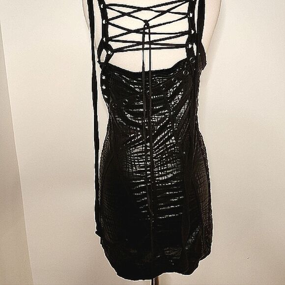 Salvage Black Snakeskin Lace-Up Dress SIze L - Picture 2 of 5